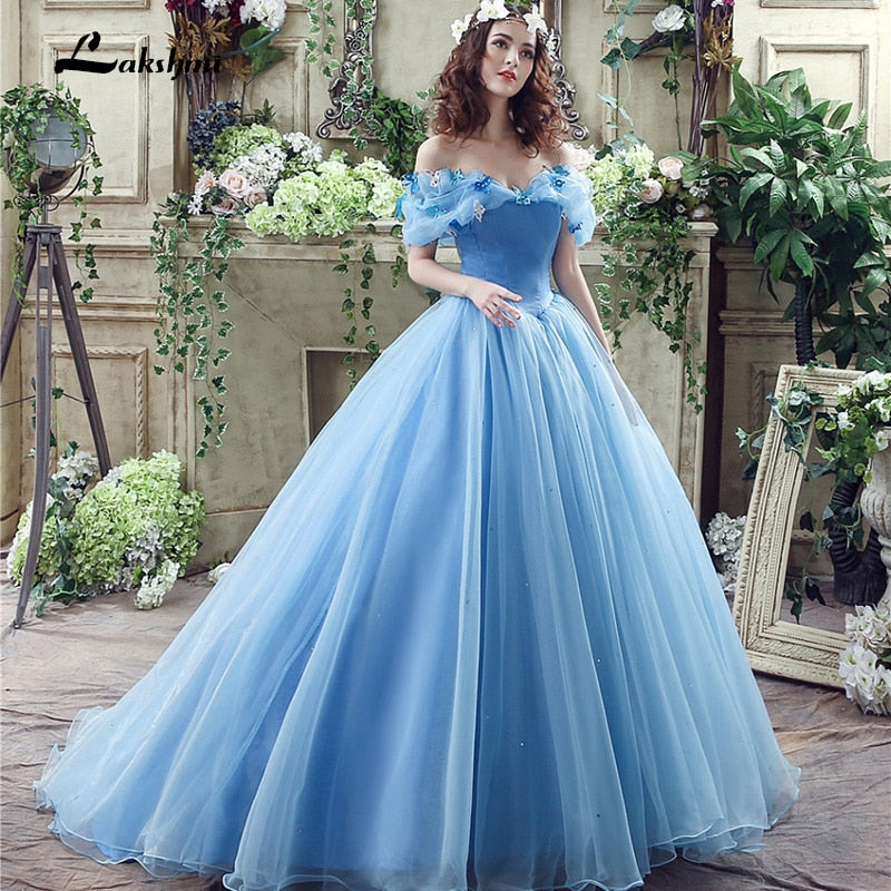 princess blue boat neck wedding dress ball gown simple tulle wedding gowns