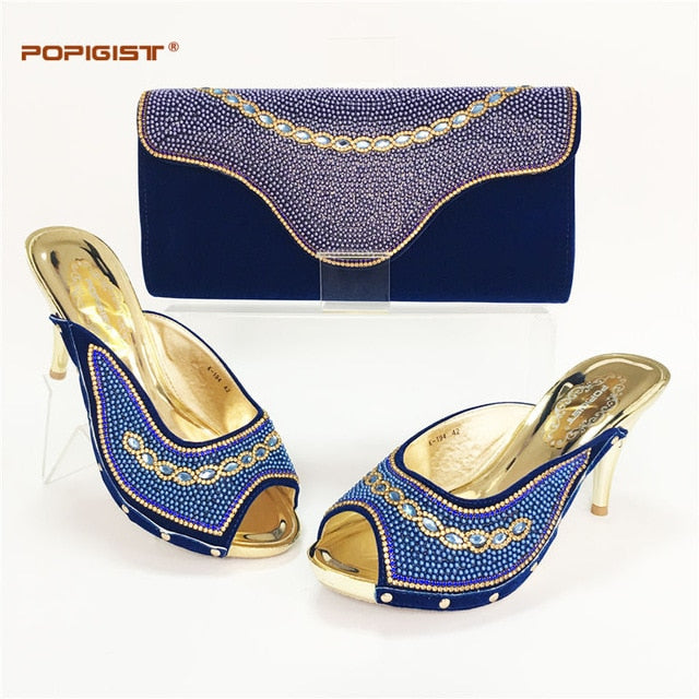 high quality italian ladies shoes and bag set decorated with rhinestone