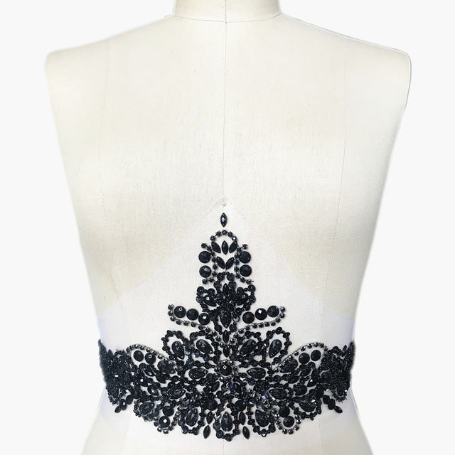 amazing clear ab sequin rhinestones patches 36x18cm bridal waist decoration black