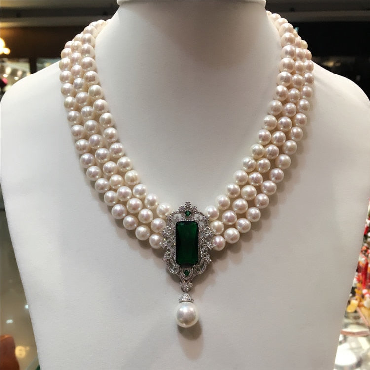 8-9mm natural white freshwater pearl multi-layer necklace