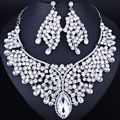 bridal jewelry sets for women with high quality crystal rhinestones white silver plated