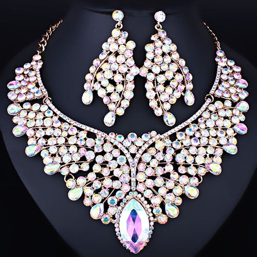 bridal jewelry sets for women with high quality crystal rhinestones ab white