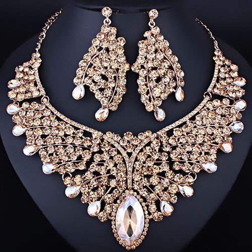 bridal jewelry sets for women with high quality crystal rhinestones yellow