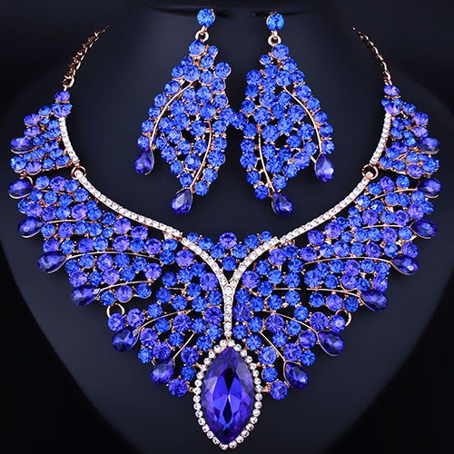 bridal jewelry sets for women with high quality crystal rhinestones blue