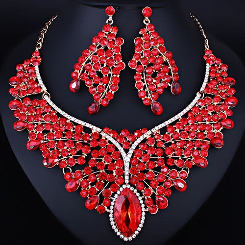 bridal jewelry sets for women with high quality crystal rhinestones red