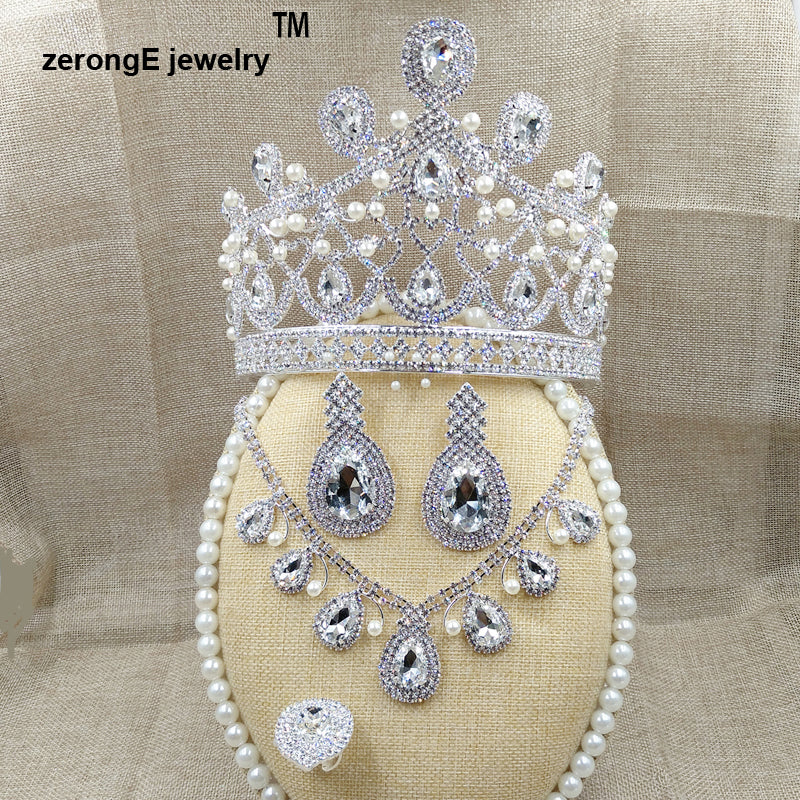 gorgeous tall pageant brilliant rhinestone wedding crown/tiara, necklace, earrings bridal jewelry set