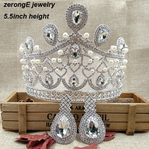 gorgeous tall pageant brilliant rhinestone wedding crown/tiara, necklace, earrings bridal jewelry set crown with earring