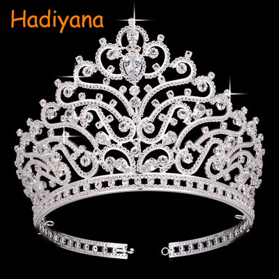 attractive bridal shining big crown with aaa zincons fashion hair jewelry sliver / white