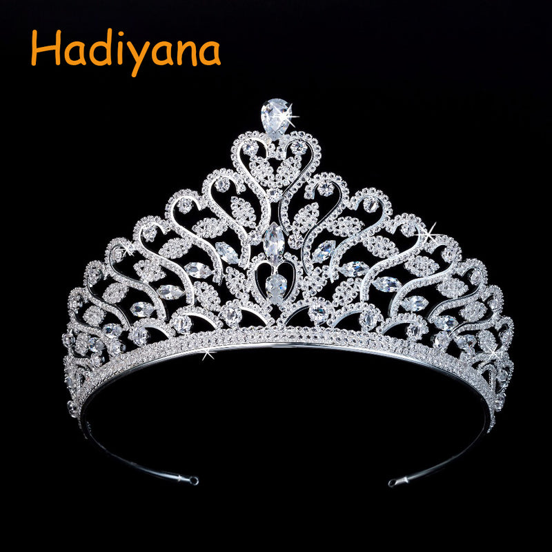 latest bridal heart crown major tiaras with bright cubic zirconia