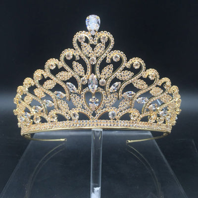 latest bridal heart crown major tiaras with bright cubic zirconia gold