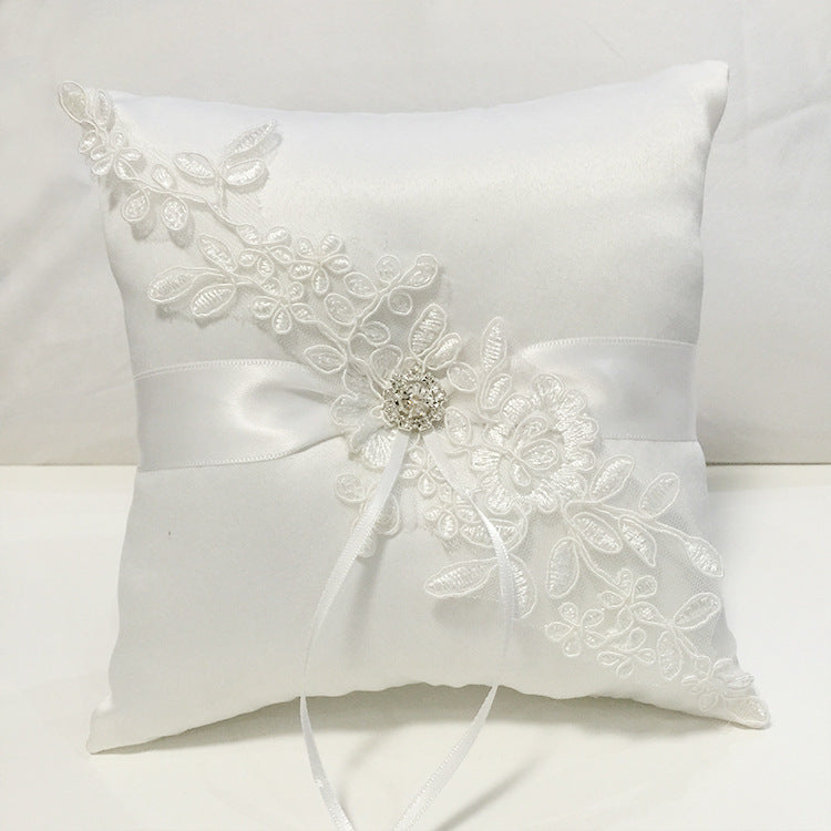 lace faux pearls decorative wedding ring pillow bridal ceremony gift 18x18cm