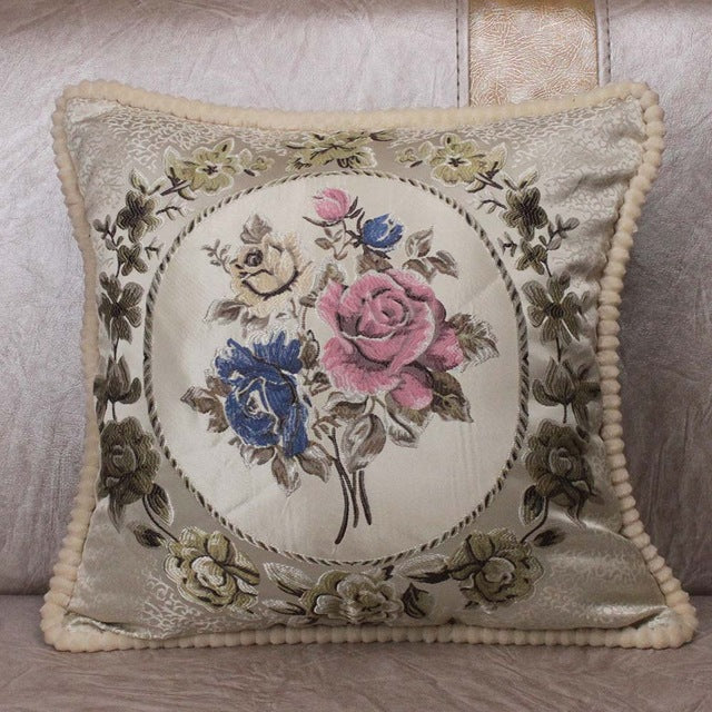 vintage jacquard flower sofa cushion covers 480mm*480mm / beige pink flower