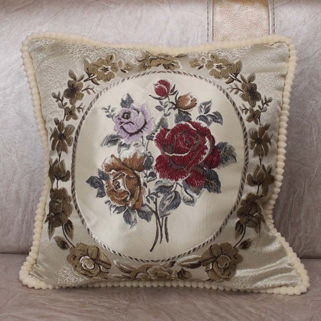 vintage jacquard flower sofa cushion covers 480mm*480mm / beige red flower