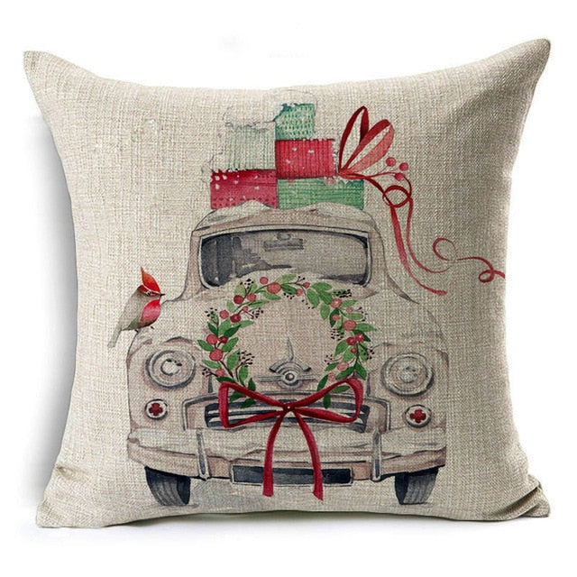 christmas gift deer car mushroom cushion cover decorative throw pillow case 43x43 cm / 2