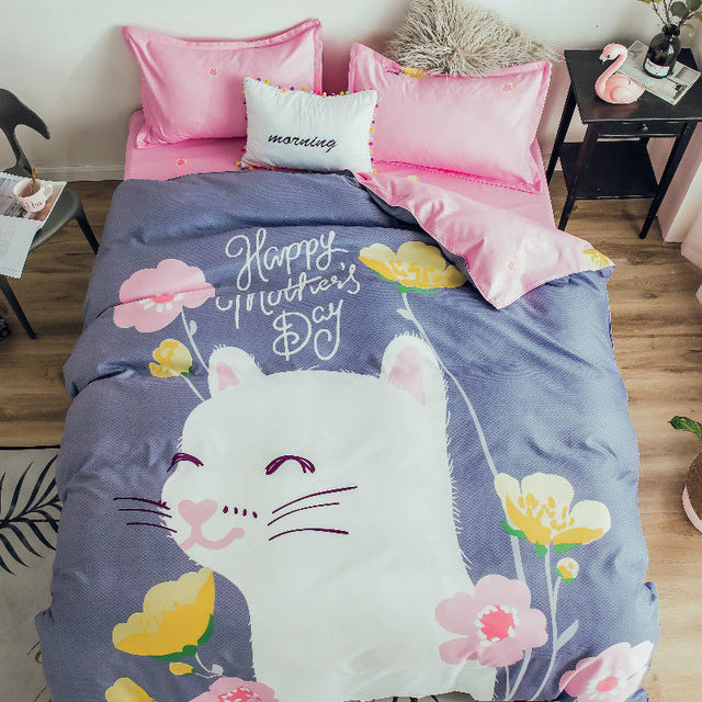 cotton cartoon rainbow unicorn bedding set for kids