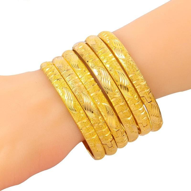 punk style dubai gold color women bangles 6pcs