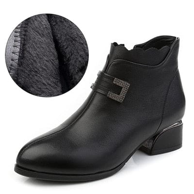 real leather thick heels zipper winter warm ankle boots