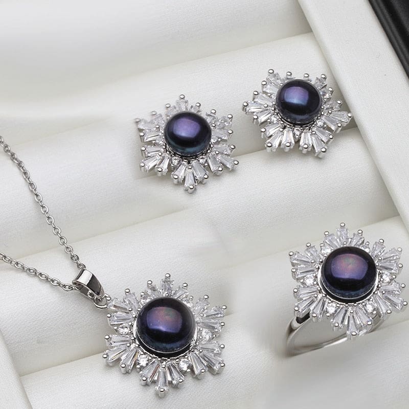 real white black freshwater sterling silver natural pearl jewelry set