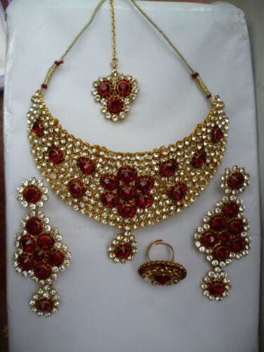 red stone bridal necklace earrings cz tikka set