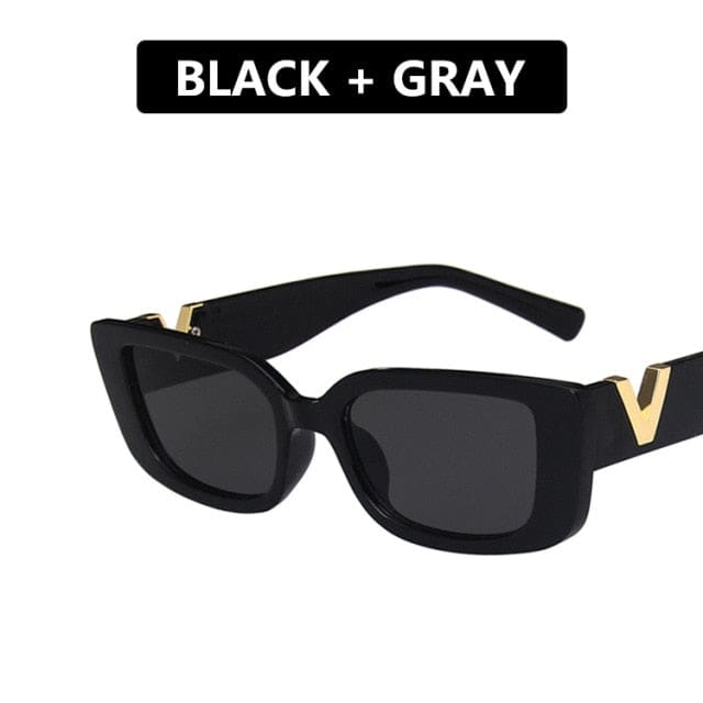 retro frame rectangle luxury v with metal hinges uv400 sunglasses black gray / a