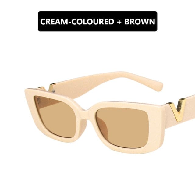 retro frame rectangle luxury v with metal hinges uv400 sunglasses cream color / a