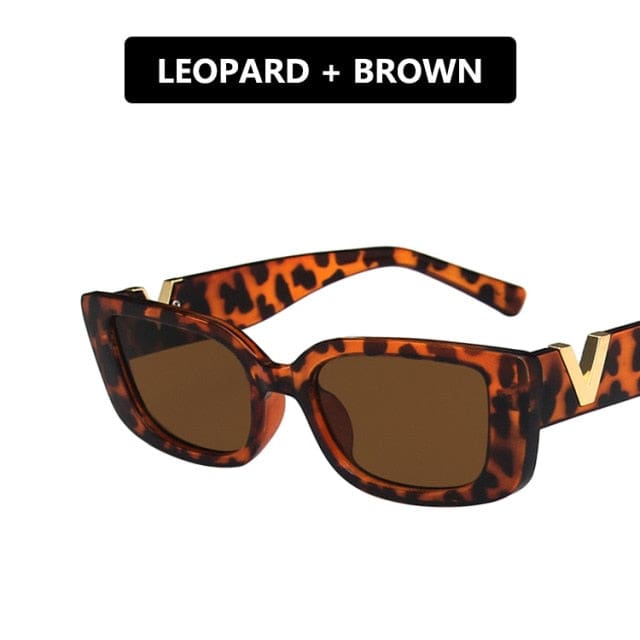 retro frame rectangle luxury v with metal hinges uv400 sunglasses leopard tea / a