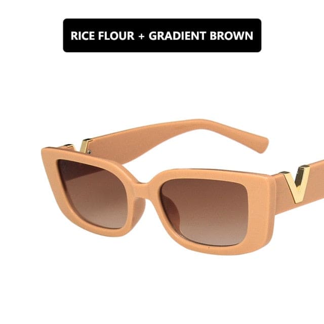 retro frame rectangle luxury v with metal hinges uv400 sunglasses orange tea / a
