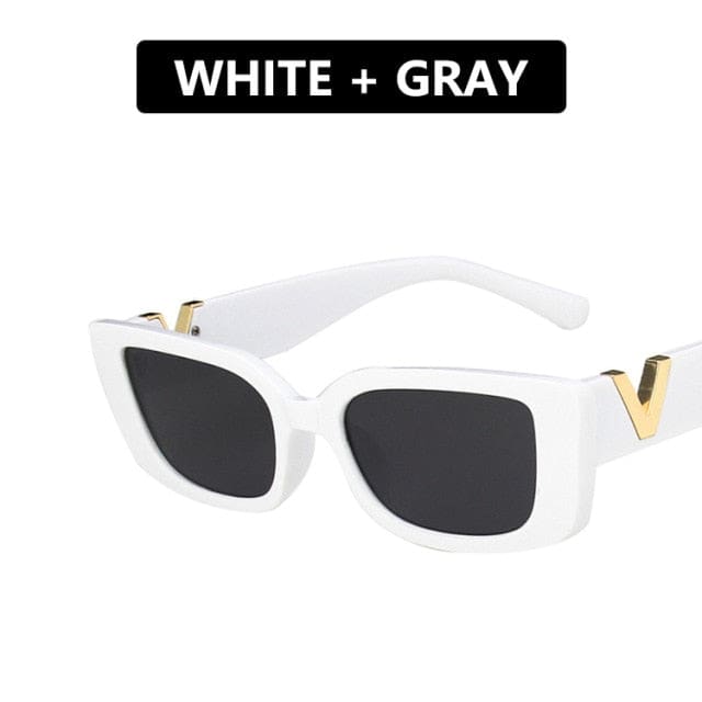 retro frame rectangle luxury v with metal hinges uv400 sunglasses white gray / a