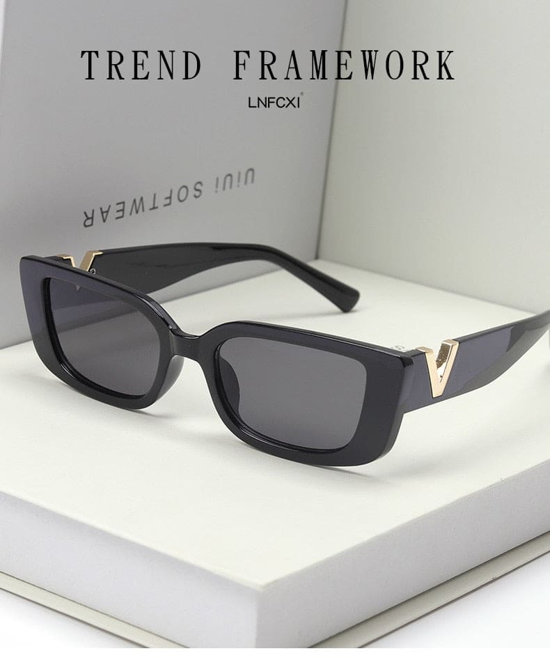 retro frame rectangle luxury v with metal hinges uv400 sunglasses