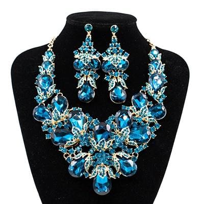 rhinestone  austrian crystal necklace and earrings set blue