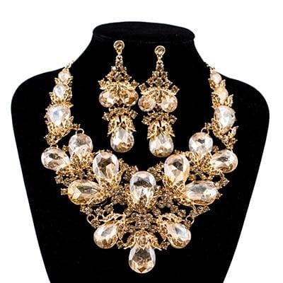 rhinestone  austrian crystal necklace and earrings set champagne