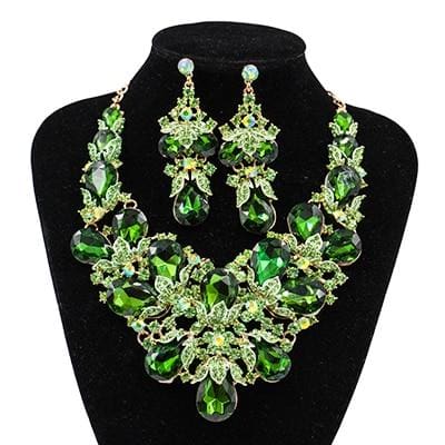 rhinestone  austrian crystal necklace and earrings set green