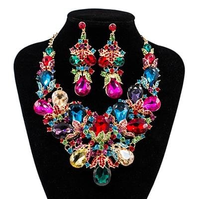 rhinestone  austrian crystal necklace and earrings set multi