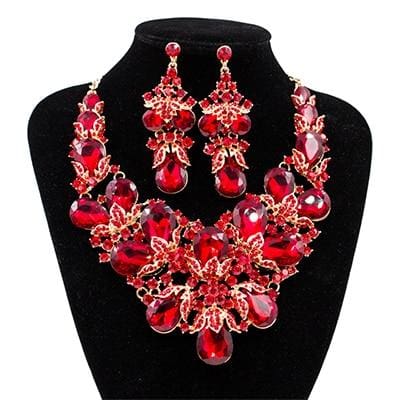 rhinestone  austrian crystal necklace and earrings set red