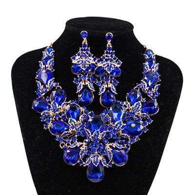 rhinestone  austrian crystal necklace and earrings set royal blue