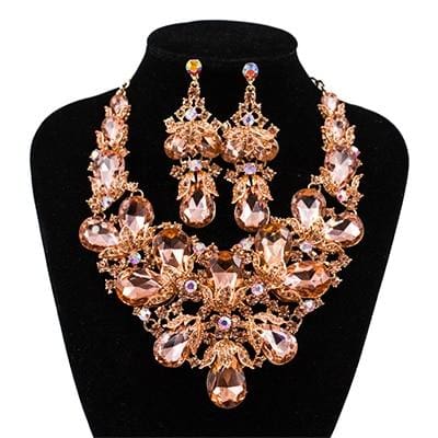 rhinestone  austrian crystal necklace and earrings set water red