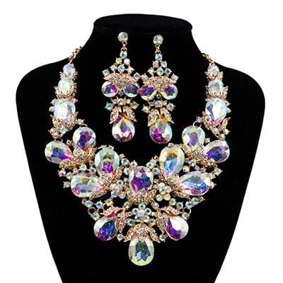 rhinestone  austrian crystal necklace and earrings set white ab