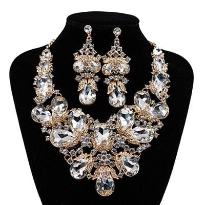 rhinestone  austrian crystal necklace and earrings set white