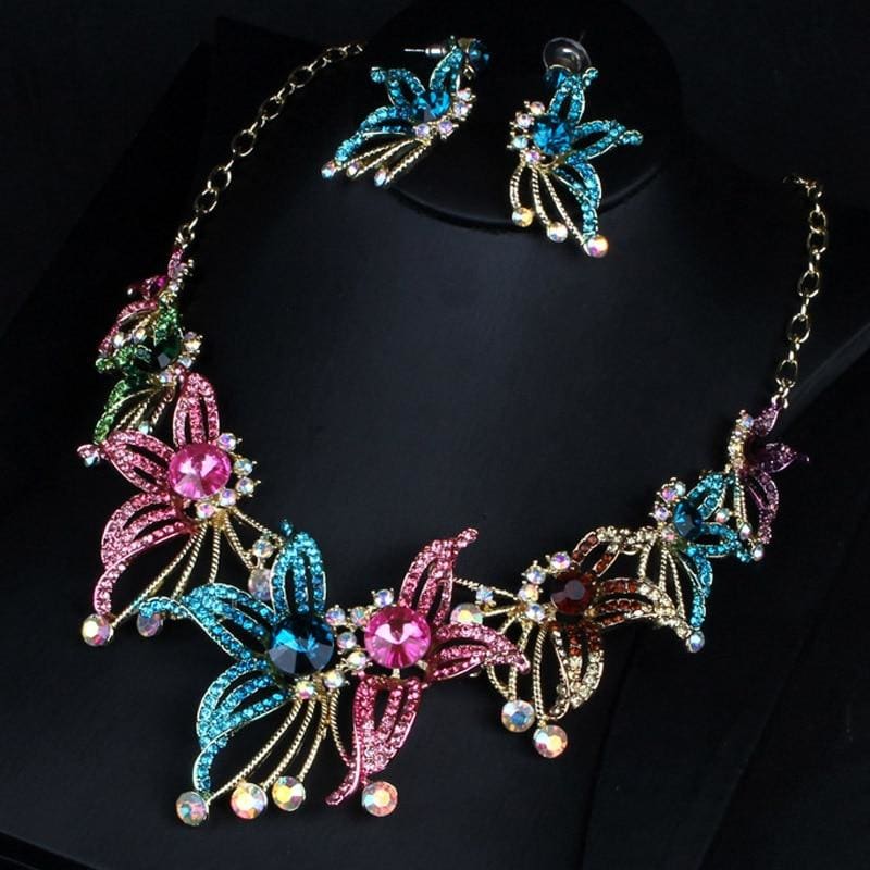 rhinestone crystal necklace with earring  jewelry sets