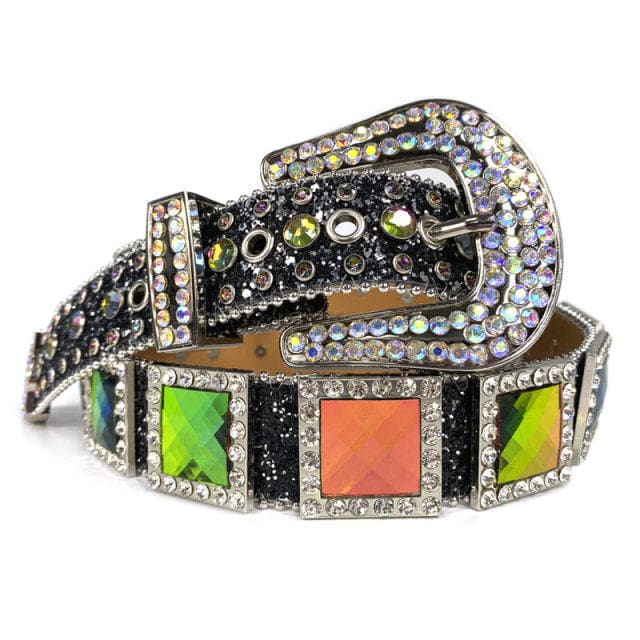western cowgirl luxury bling rhinestones belt black green 100010417 / 38 inch