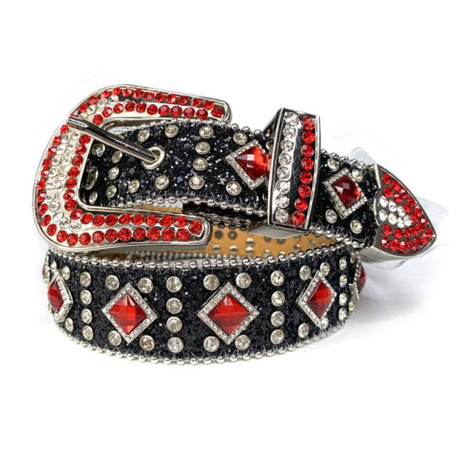 western cowgirl luxury bling rhinestones belt black red 6146 / 38 inch