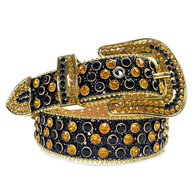 western cowgirl luxury bling rhinestones belt black gold 366 / 48 inch