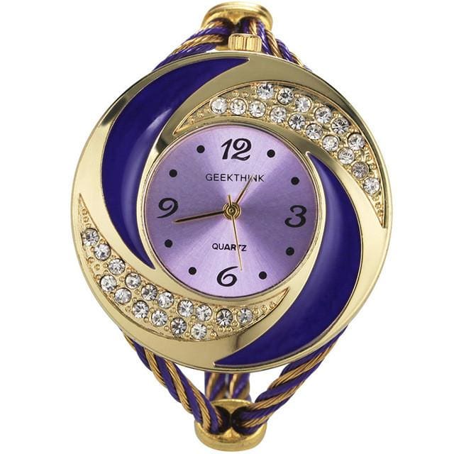 rhinestone diamond whirlwind design women watch gold purple