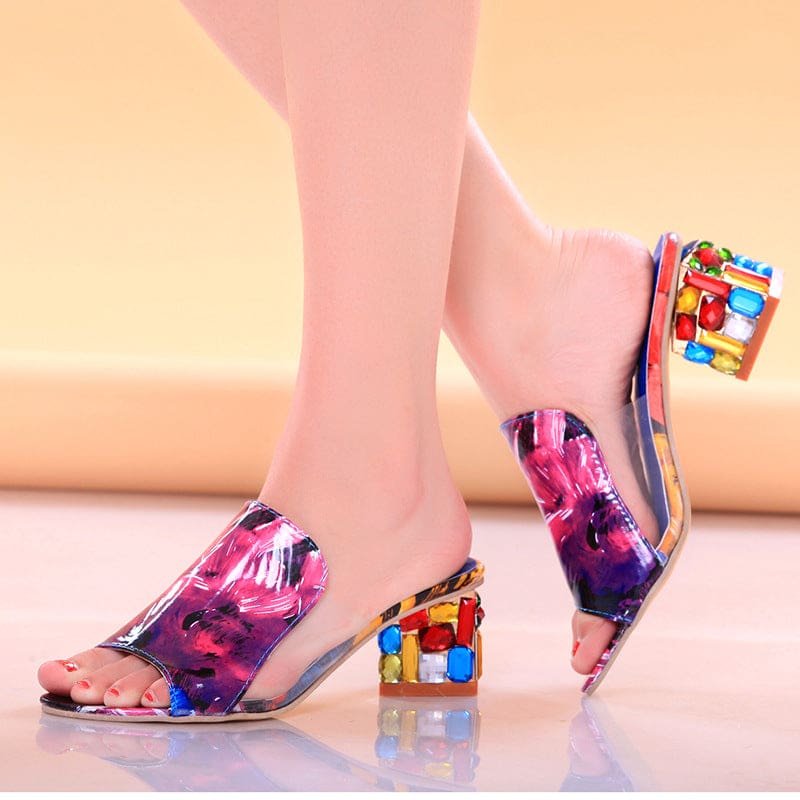 rhinestone heels open toe colorful summer crystal sandals
