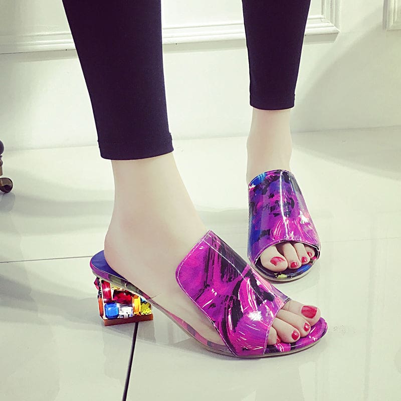 rhinestone heels open toe colorful summer crystal sandals