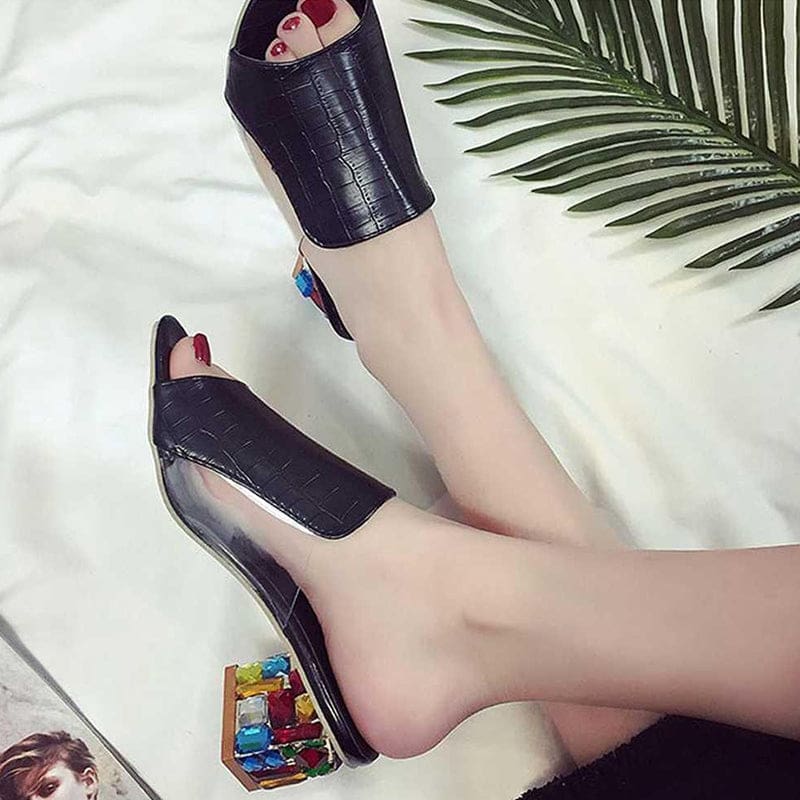 rhinestone heels open toe colorful summer crystal sandals