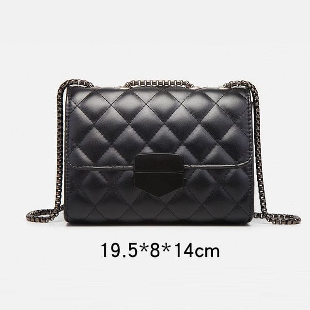 Rhombus Chain Pu Leather Crossbody Luxury Handbags Black-19.5x8x14CM HANDBAGS