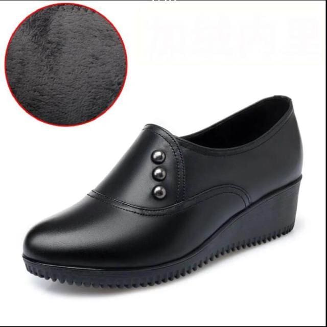 round toe genuine leather winter slip-on casual ladies platform shoes