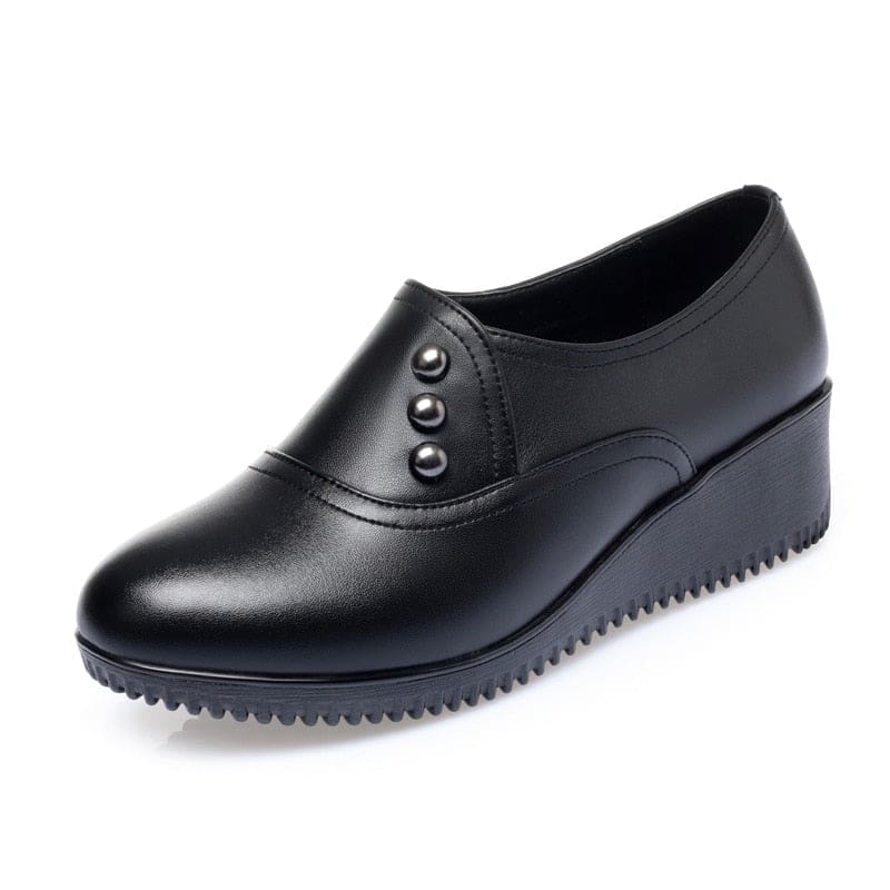 round toe genuine leather winter slip-on casual ladies platform shoes