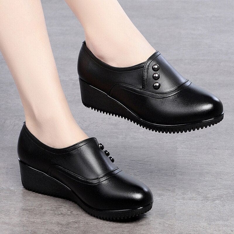 round toe genuine leather winter slip-on casual ladies platform shoes